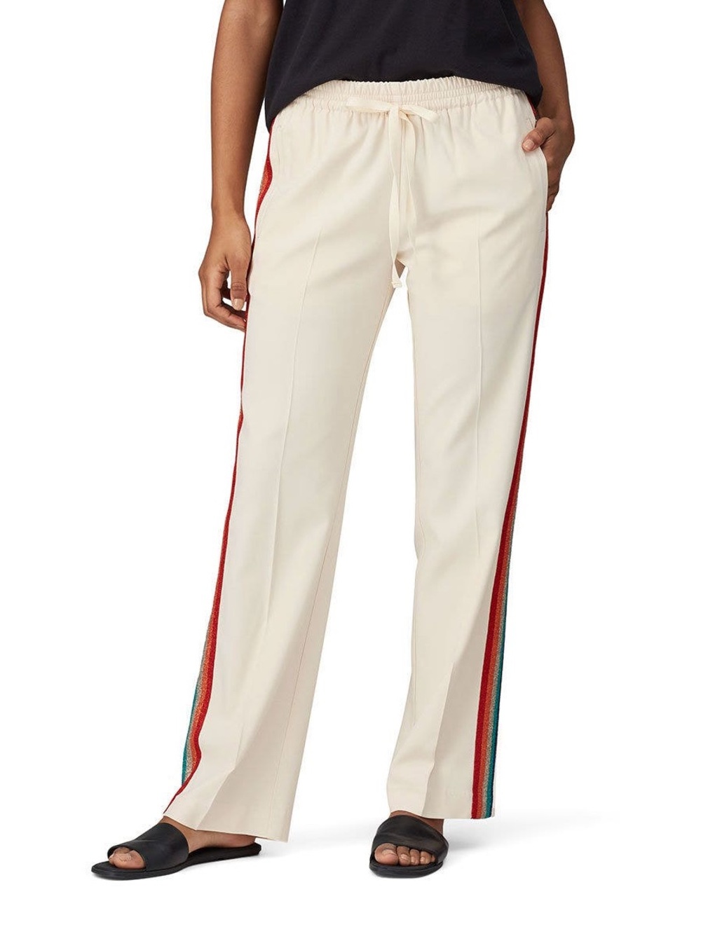 Zadig & Voltaire Poeme Crepe Vanille Satin Pleated Rainbow Stripe Track Pants